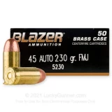 45 ACP - 230 Grain FMJ - Blazer Brass - 50 Rounds