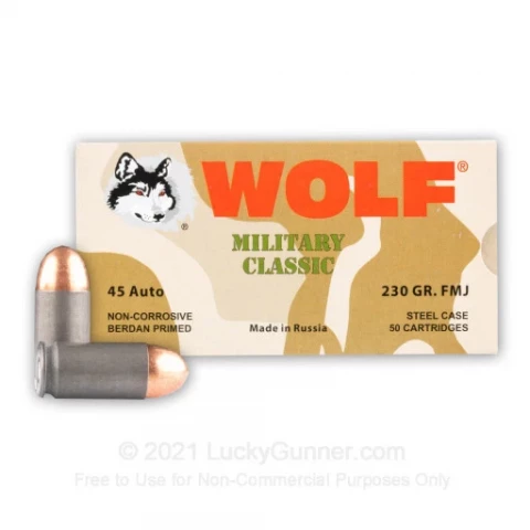 45 ACP - 230 Grain FMJ - Wolf Military Classic - 500 Rounds