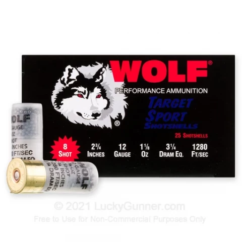 12 Gauge - 2-3/4" 1-1/8oz. #8 Shot - Wolf Target Sport - 250 Rounds