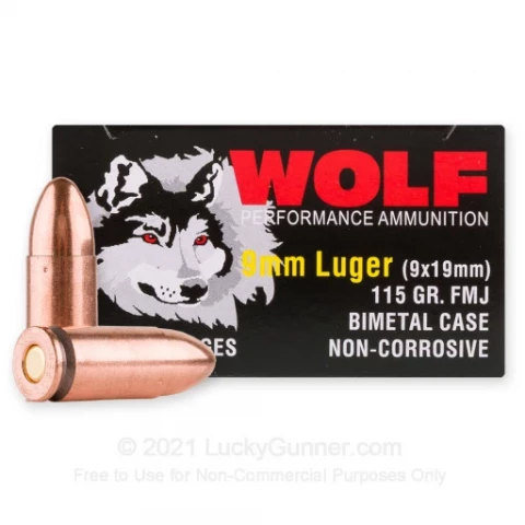 9mm - 115 Grain FMJ - Wolf - 1350 Rounds **STEEL CASES**
