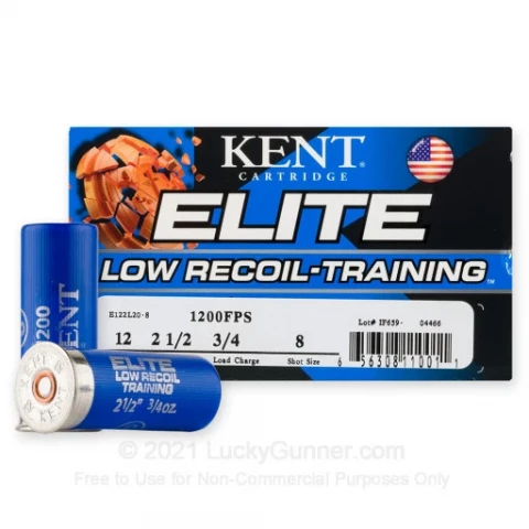 12 Gauge - 2-1/2" 3/4oz. #8 Shot - Kent Elite Low Recoil/Training - 25 Rounds