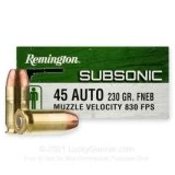 45 ACP - 230 Grain FNEB - Remington Subsonic - 50 Rounds