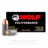 380 Auto - 94 gr FMJ - Wolf WPA Polyformance - 50 Rounds