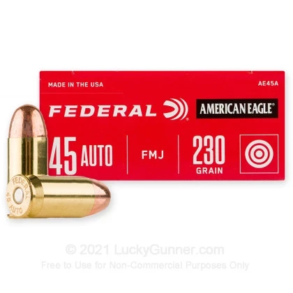 45 ACP - 230 Grain FMJ - Federal American Eagle - 50 Rounds