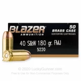 40 S&W - 180 Grain FMJ - Blazer Brass - 50 Rounds