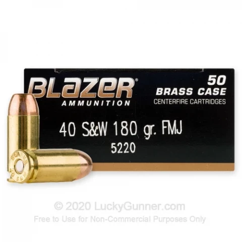 40 S&W - 180 Grain FMJ - Blazer Brass - 50 Rounds