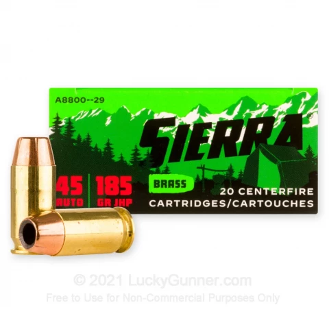 45 ACP - 185 Grain JHP - Sierra Outdoor Master - 20 Rounds