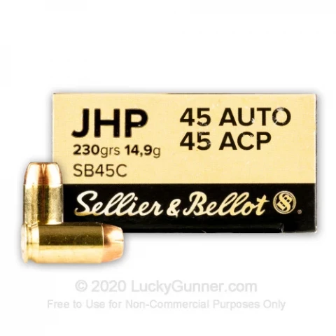 45 ACP - 230 Grain JHP - Sellier & Bellot - 50 Rounds