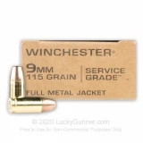 9mm - 115 Grain FMJ - Winchester Service Grade - 50 Rounds