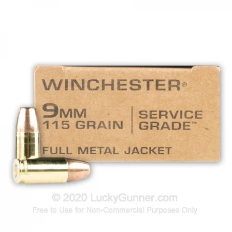 9mm - 115 Grain FMJ - Winchester Service Grade - 50 Rounds