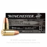 9mm - 147 Grain FMJ Encapsulated - Winchester Super Suppressed - 50 Rounds