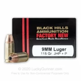 9mm - +P 115 Grain JHP - Black Hills - 20 Rounds