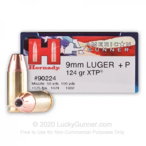 9mm Luger - 124gr American Gunner +P JHP - Hornady - 25 Rounds