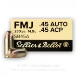45 ACP - 230 Grain FMJ - Sellier & Bellot - 50 Rounds