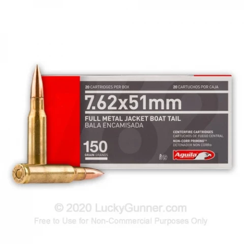 7.62x51mm - 150 gr FMJ-BT - Aguila - 20 Rounds