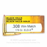 308 - 178 Grain ELD-X - Black Hills Gold - 20 Rounds