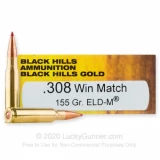 308 - 155 Grain ELD Match - Black Hills Gold - 20 Rounds