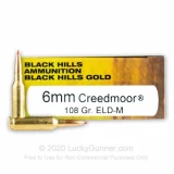 6mm Creedmoor - 108 Grain ELD Match - Black Hills Gold - 20 Rounds