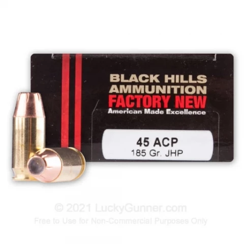 45 ACP - 185 Grain JHP - Black Hills - 20 Rounds