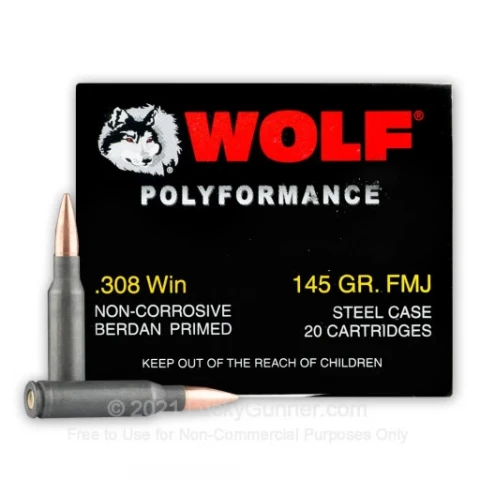 308 - 145 Grain FMJ - Wolf WPA Polyformance - 500 Rounds