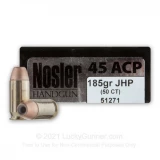 45 ACP - 185 Grain JHP - Nosler Match Grade Handgun - 50 Rounds