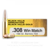 308 - 168 Grain Barnes TSX HP - Black Hills Gold - 20 Rounds
