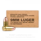 9mm - 115  Grain FMJ - Remington MIL / LE Contract Overrun - 50 Rounds